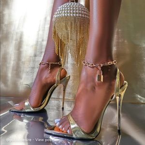 Triumph wide fit Gold PU lock chain detail stiletto